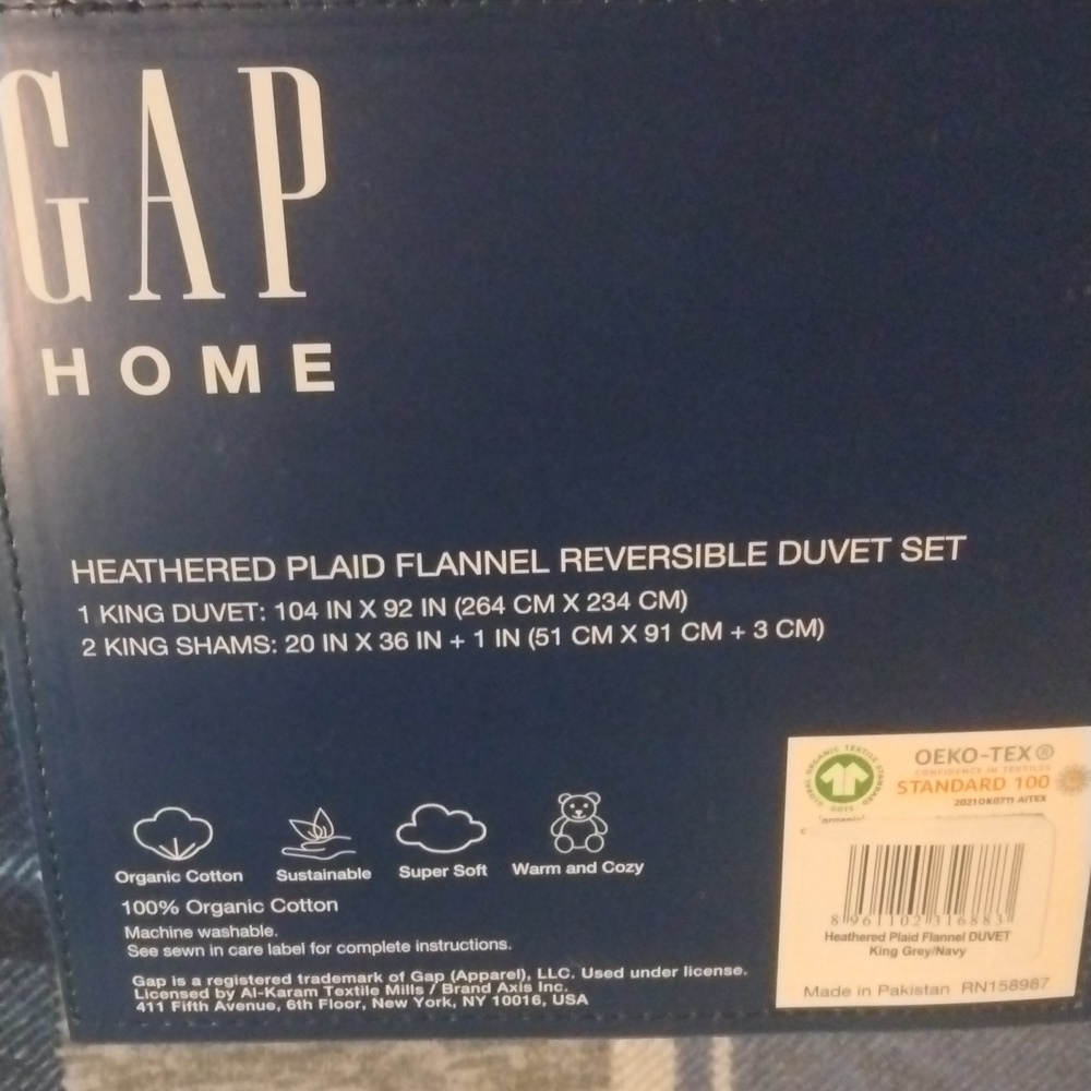 Gap Home Heathered Plaid Flannel Cotton Duvet cover set reversible ,‎ SZ … - Picture 6 of 6